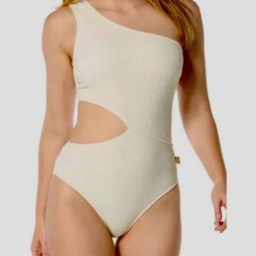 MICHAEL Michael Kors Cream One-Shoulder One Piece Swimsuit Size 12